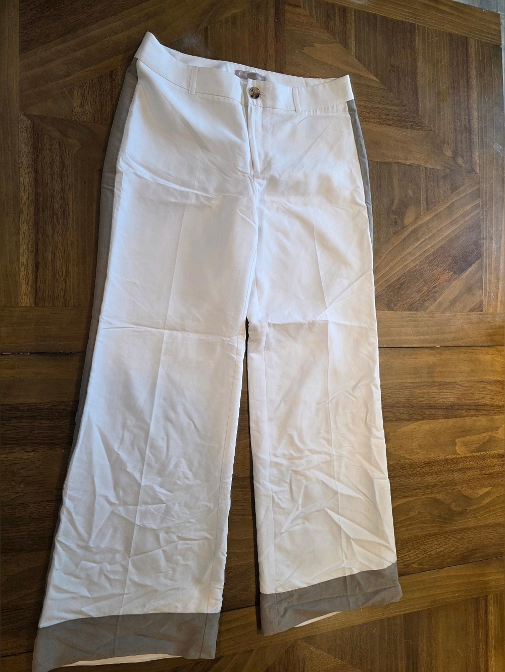 Banana Republic Framed Side Wide Leg White Pants Sz 8 Lined Colorblock 2014